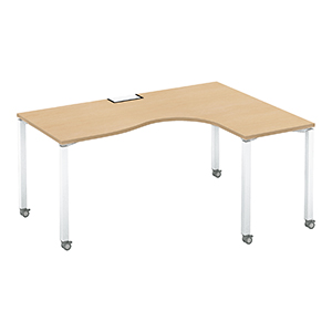 WORKFIT ワークフィット／サイドリターンテーブル／R型／キャスター脚／W1600／天板ナチュラルオーク／脚ホワイト