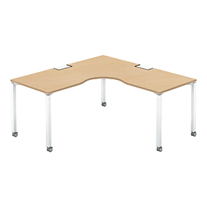 WORKFIT ワークフィット／L型テーブル／キャスター脚／W1600／天板ナチュラルオーク／脚ホワイト