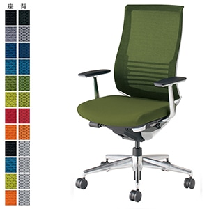 Bezel ベゼル／ファンクショナルタイプ／アルミ肘／アルミポリッシュ脚／ランバーサポート付き／ホワイトフレーム／背座同色／オリーブグリーン／フローリング用キャスター