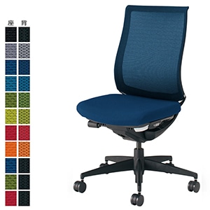 Bezel ベゼル／モデレートタイプ／肘なし／ブラック樹脂脚／ランバーサポートなし／ブラックフレーム／背座同色／プルシアンブルー／フローリング用キャスター