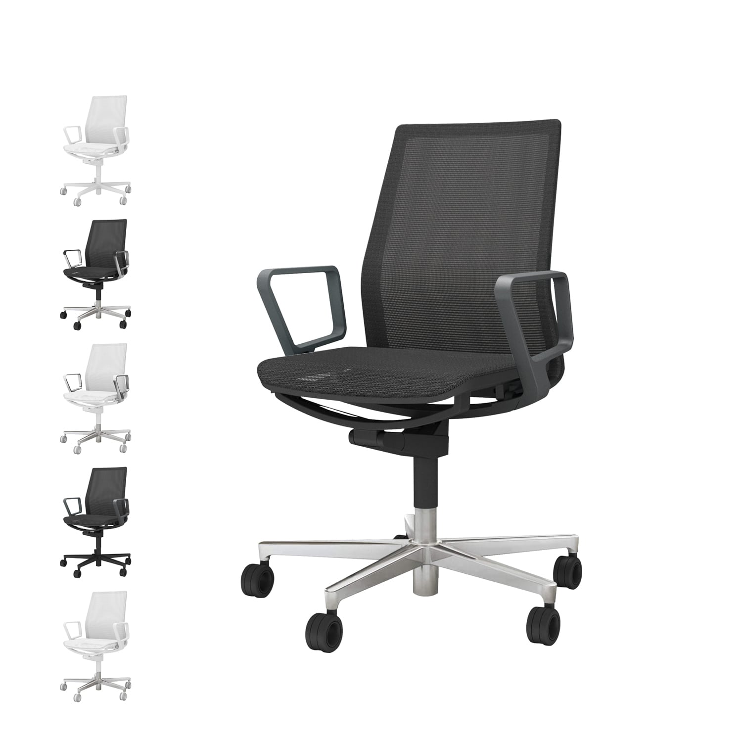 FABRE ファブレ／メッシュタイプ／プレーンタイプ／サークル肘／ポリッシュ脚／本体ブラック／背座同色／ブラック