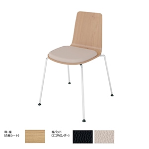 Mycket ミケット／4本脚／メッキ脚／合板シート／座パッド付き／背座ティンバーミディアム／座パッド(レザー)ブライトグレー