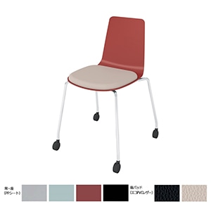 Mycket ミケット／キャスター脚／メッキ脚／PPシート／座パッド付き／背座パーシアンレッド／座パッド(レザー)ブライトグレー