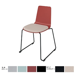 Mycket ミケット／サークル脚／ブラック塗装脚／PPシート／座パッド付き／背座パーシアンレッド／座パッド(レザー)ブライトグレー