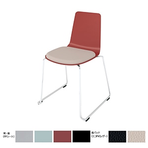 Mycket ミケット／サークル脚／メッキ脚／PPシート／座パッド付き／背座パーシアンレッド／座パッド(レザー)ブライトグレー