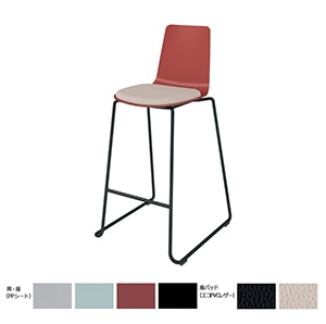 Mycket ミケット／ハイチェア／ブラック塗装脚／PPシート／座パッド付き／背座パーシアンレッド／座パッド(レザー)ブライトグレー