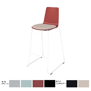 Mycket ミケット／ハイチェア／ホワイト塗装脚／PPシート／座パッド付き／背座パーシアンレッド／座パッド(レザー)ブライトグレー
