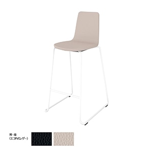 Mycket ミケット／ハイチェア／ホワイト塗装脚／張りぐるみ／レザー／背座ブライトグレー