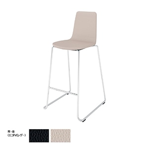 Mycket ミケット／ハイチェア／メッキ脚／張りぐるみ／レザー／背座ブライトグレー