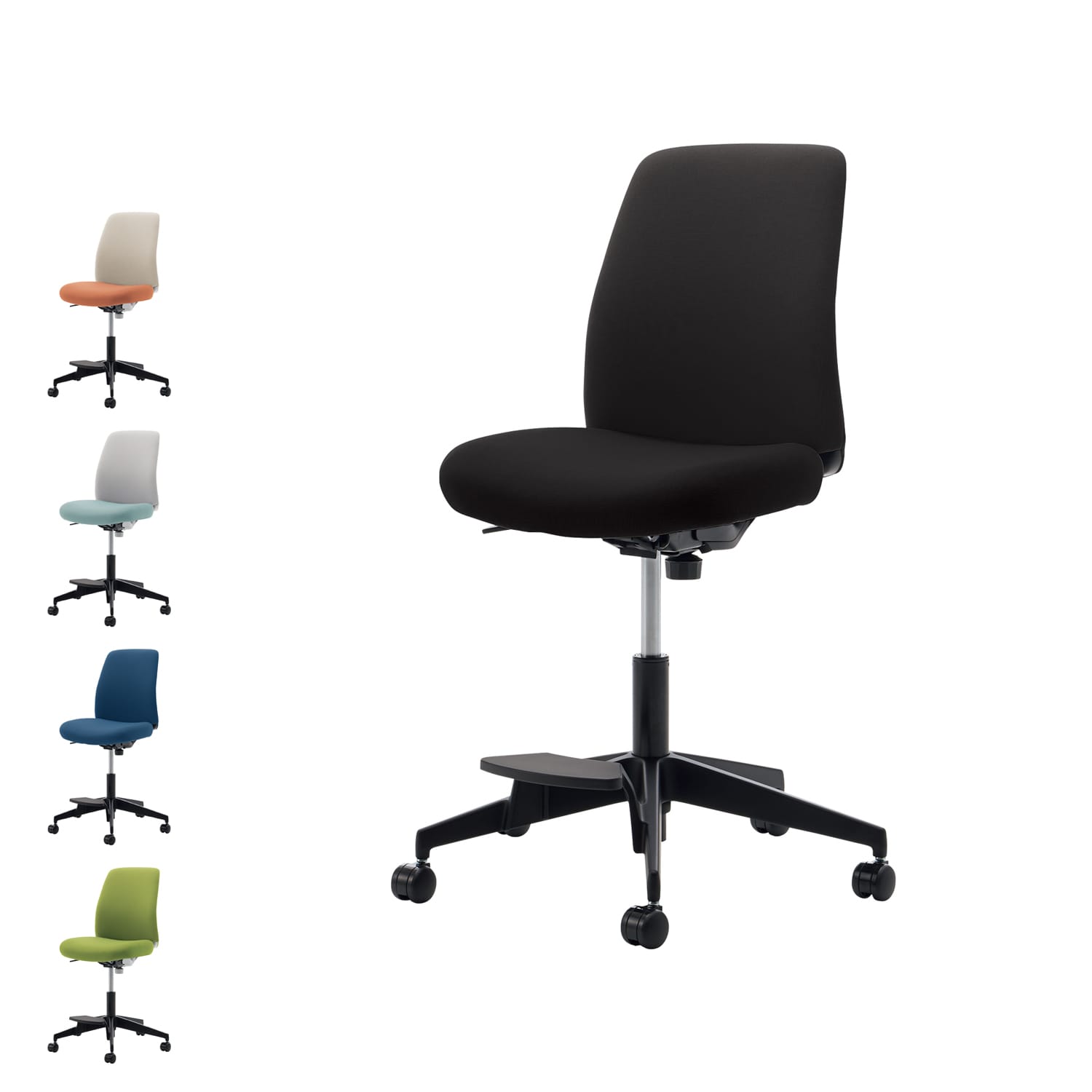 Opti オプティ／ミドルハイタイプ／ローバック／肘なし／ブラック樹脂脚／本体ブラック／背座同色／ブラック／［ラクラク納品］