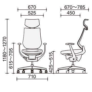 ヘッドレスト付き/T型肘・アルミ肘